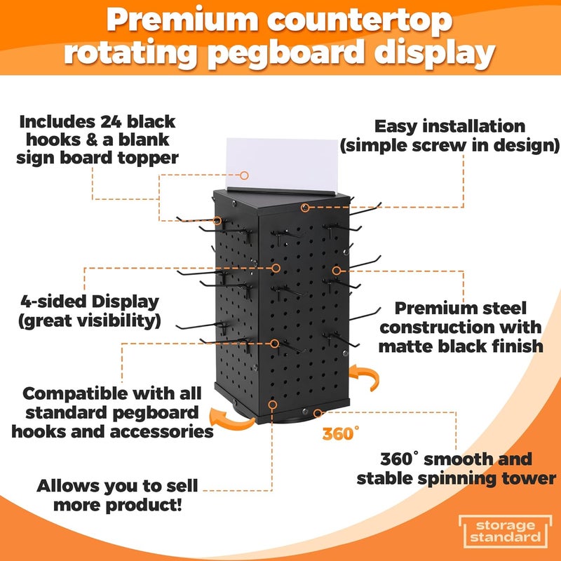 Storage Standard حامل عرض لوح دبابيس دوار مع 24 خطاف - عروض لوح دبابيس معدني دوار، حاملات للبيع، بائعين، بيع وعروض - منظم رف حرفي رباعي الجوانب للمنتجات، الملحقات، المجوهرات - Image 5